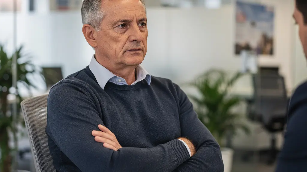 Homme écoutant un agent immobilier avec expression dubitative